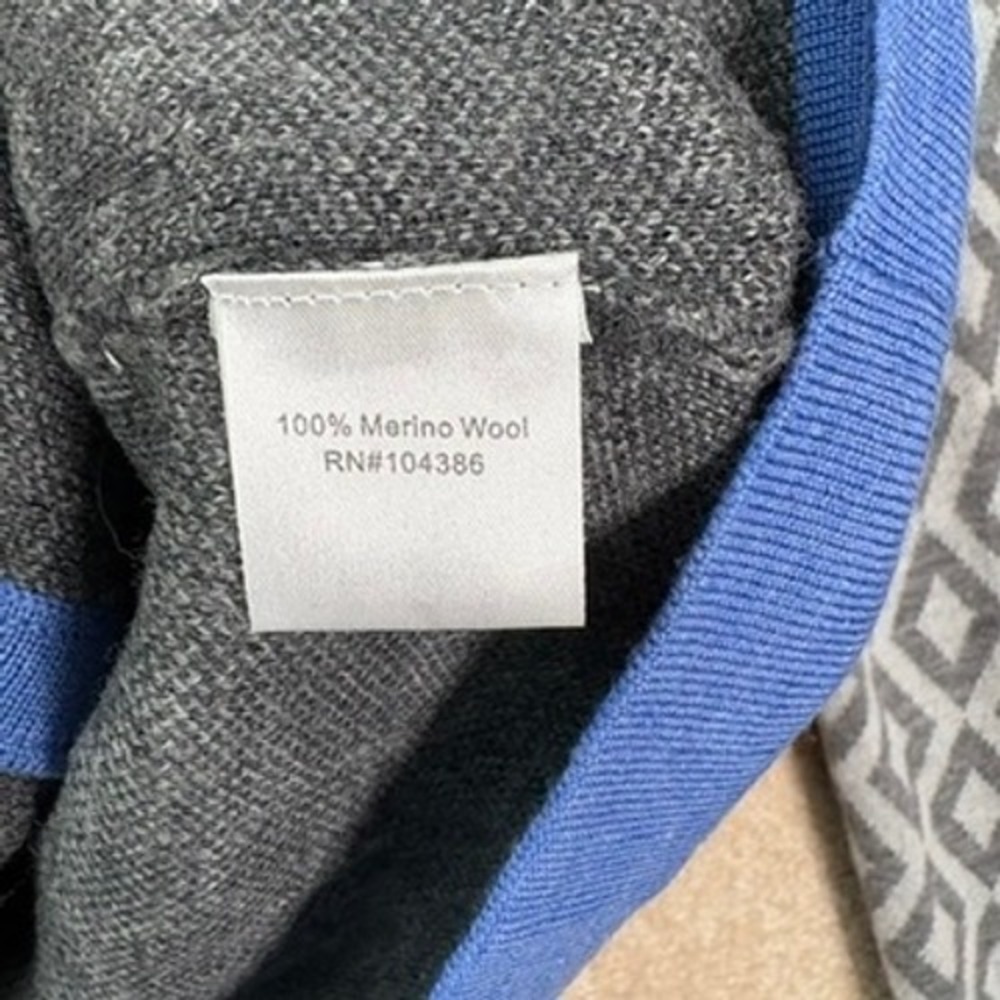 GARNET HILL Cardigan Women's Medium Gray Blue Damask 100% Merino Wool Sweater - Picture 5 of 7